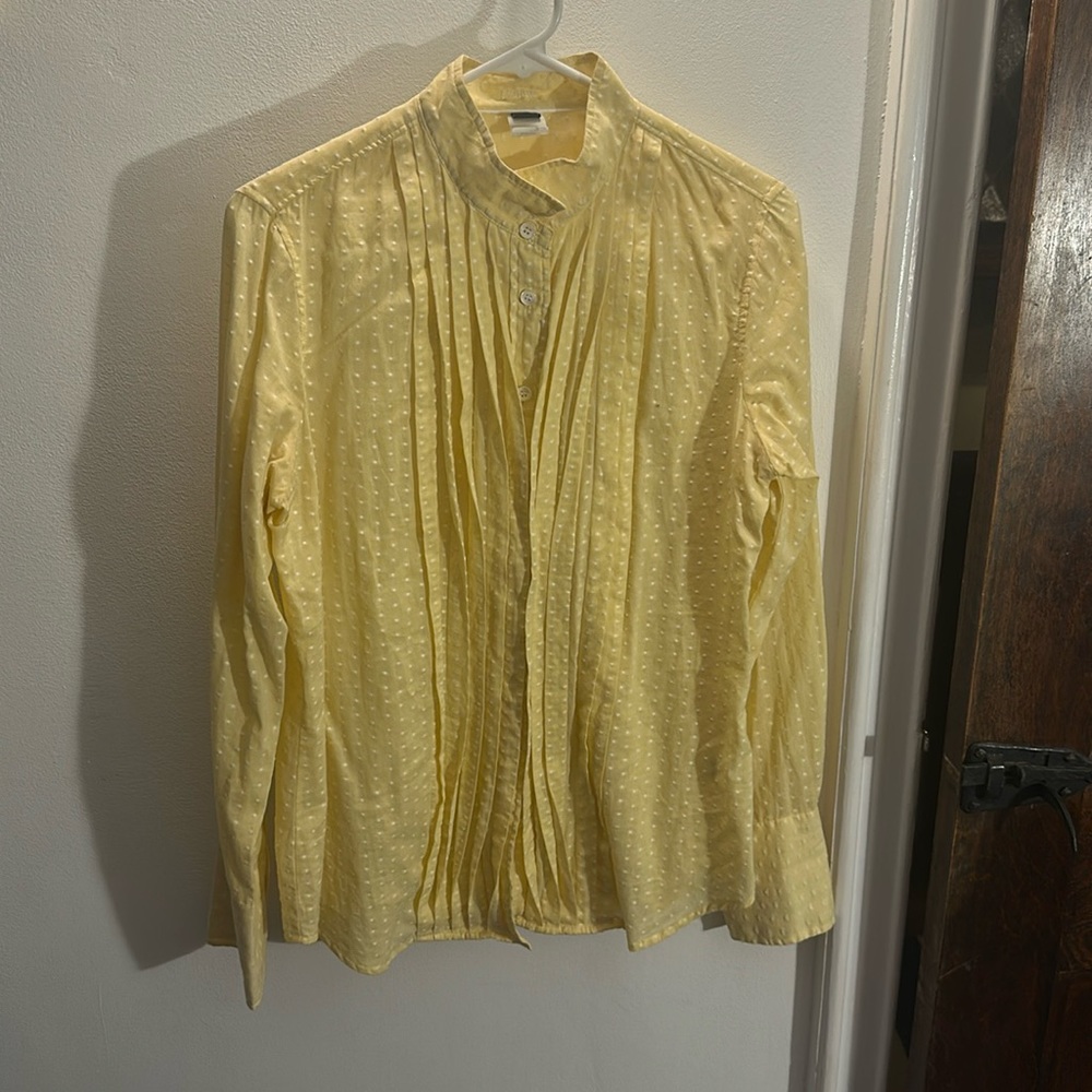 JCrew: Yellow Swiss dot pleated blouse - Medium
